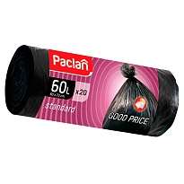 Мешки для мусора 60 л, черные, в рулоне 20 шт., ПНД, 7,4 мкм, 720х600 мм, PACLAN, 600820 в Подольске