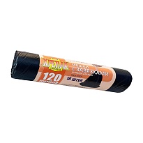 Мешки для мусора 120 л, с завязками, черные, в рулоне 10 шт., ПНД, 16 мкм, 1100х700 мм, Крепак, 4607075710320 в Подольске