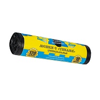Мешки для мусора 120 л, с ушками, черные, в рулоне 10 шт., ПНД, 13 мкм, 1050х680 мм, Крепакоф, 4607075710436 в Подольске