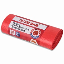 Мешки для мусора 60 л, красный, в рулоне 20 шт., ПНД, 10 мкм, 680х580 мм, LAIMA, 606702 в Подольске