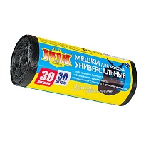 Мешки для мусора 30 л, черные, в рулоне 30 шт., ПНД, 9 мкм, 600х500 мм, Крепак, 4607075710108 в Подольске