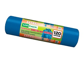 Мешки для мусора 120 л, синие, в рулоне 10 шт., ПНД, 14 мкм, 1100х700 мм, EXTRA, ex1201802 в Подольске