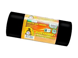 Мешки для мусора 300 л, черные, в рулоне 10 шт., ПВД 70 мкм, 1400х1000 мм, PREMIUM+, 30010160 в Подольске