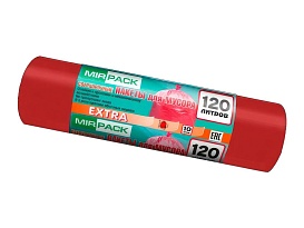 Мешки для мусора 120 л, красные, в рулоне 10 шт., ПНД, 14 мкм, 1100х700 мм, EXTRA, ex1201805 в Подольске