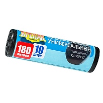 Мешки для мусора 180 л, с ушками, черные, в рулоне 10 шт., ПНД, 20 мкм, 1150х800 мм, Крепак, 4607075710498 в Подольске