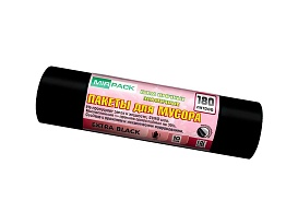 Мешки для мусора 180 л, ароматизированные, черные, в рулоне 10 шт., ПВД, 50 мкм, 1100х930 мм, EXTRA black, 18008301 в Подольске