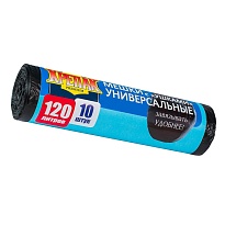 Мешки для мусора 120 л, с ушками, черные, в рулоне 10 шт., ПНД, 15 мкм, 1100х700 мм, Крепак, 4607075710474 в Подольске
