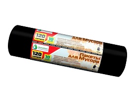 Мешки для мусора 120 л, черные, в рулоне 10 шт., ПНД, 12 мкм, 1100х700 мм, MIRPACK Classik, 1201011 в Подольске