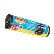 Мешки для мусора 120 л, черные, в рулоне 10 шт., ПНД, 15 мкм, 1100х700 мм, Крепак, 4607075710214 в Подольске