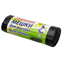 Мешки для мусора 160 л, черные, в рулоне 10 шт., ПВД, 23 мкм, 1200х900 мм, Любаша, 607681 в Подольске