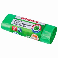 Мешки для мусора 60 л, зеленые, в рулоне 20 шт., ПНД, 10 мкм, 680х580 мм, LAIMA, 606704 в Подольске