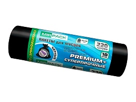 Мешки для мусора 220 л, черные, в рулоне 10 шт., ПВД, 45 мкм, 1250х930 мм, PREMIUM+, 2201068 в Подольске