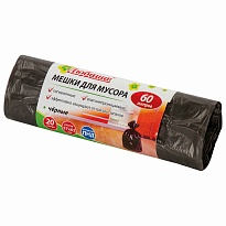 Мешки для мусора 60 л, черные, в рулоне 20 шт., ПНД, 5 мкм, 650х570 мм, Любаша, 605331 в Подольске