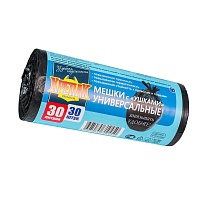 Мешки для мусора 30 л, с ушками, черные, в рулоне 30 шт., ПНД, 9 мкм, 600х500 мм, Крепак, 4607075710450 в Подольске