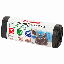 Мешки для мусора 90 л, черные, в рулоне 10 шт., ПВД, 25 мкм, 950х600 мм, LAIMA, 605332 в Подольске