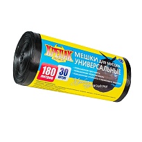 Мешки для мусора 180 л, черные, в рулоне 30 шт., ПНД, 20 мкм, 1150х800 мм, Крепак, 4607075710139 в Подольске