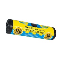 Мешки для мусора 120 л, с ушками, черные, в рулоне 10 шт., ПНД, 13 мкм, 1050х680 мм, Крепакоф, 4607075710252 в Подольске