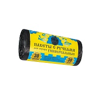 Мешки для мусора 30 л, с ручками, черные, в рулоне 30 шт., ПНД, 9 мкм, 620х480 мм, Крепакоф, 4607075710665 в Подольске