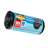 Мешки для мусора 180 л, с ушками, черные, в рулоне 30 шт., ПНД, 20 мкм, 1150х800 мм, Крепак, 4607075710399 в Подольске