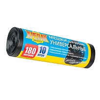 Мешки для мусора 180 л, черные, в рулоне 10 шт., ПНД, 20 мкм, 1150х800 мм, Крепак, 4607075710481 в Подольске