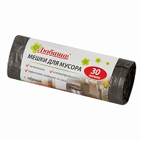 Мешки для мусора 30 л, черные, в рулоне 20 шт., ПНД, 5 мкм, 550х470 мм, Любаша эконом, 605329 в Подольске