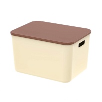 Ящик пластиковый вкладываемый бежевый с коричневой крышкой 410х305х245 мм в Подольске Ящик пластиковый вкладываемый бежевый с коричневой крышкой 410х305х245 мм в Подольске