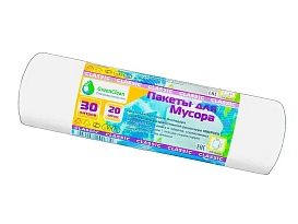 Мешки для мусора 30 л, белые, в рулоне 20 шт., ПНД, 7 мкм, 600х500 мм, MIRPACK Classik, 302042 в Подольске