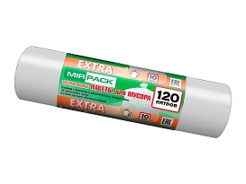 Мешки для мусора 120 л, белые, в рулоне 10 шт., ПНД, 14 мкм, 1100х700 мм, EXTRA, ex1201803 в Подольске