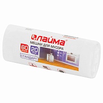 Мешки для мусора 60 л, белые, в рулоне 20 шт., ПНД, 7 мкм, 680х580 мм, LAIMA, 605539 в Подольске