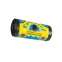 Мешки для мусора 30 л, с ушками, черные, в рулоне 30 шт., ПНД, 8 мкм, 580х460 мм, Крепакоф, 4607075710238 в Подольске