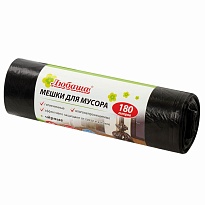 Мешки для мусора 180 л, черные, в рулоне 10 шт., ПВД, 24 мкм, 1060х800 мм, Любаша, 605336 в Подольске