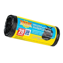 Мешки для мусора 20 л, черные, в рулоне 30 шт., ПНД, 10 мкм, 550х440 мм, Крепак, 4607075710092 в Подольске