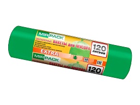 Мешки для мусора 120 л, зеленые, в рулоне 10 шт., ПНД, 14 мкм, 1100х700 мм, EXTRA, ex1201804 в Подольске